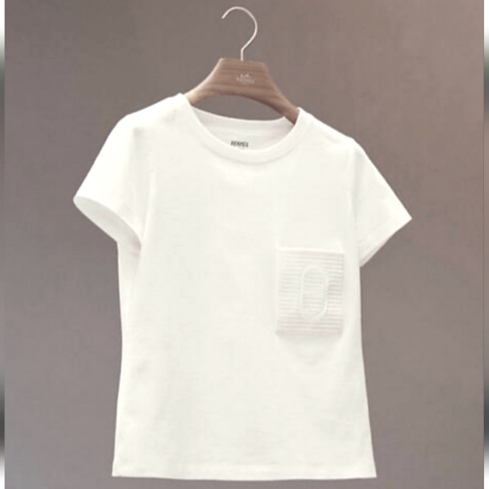 HERMÈS EMBROIDERED POCKET T-SHIRT CHAINE'D ANCRE WHITE 38 Great Condition Hermes - Picture 4 of 8